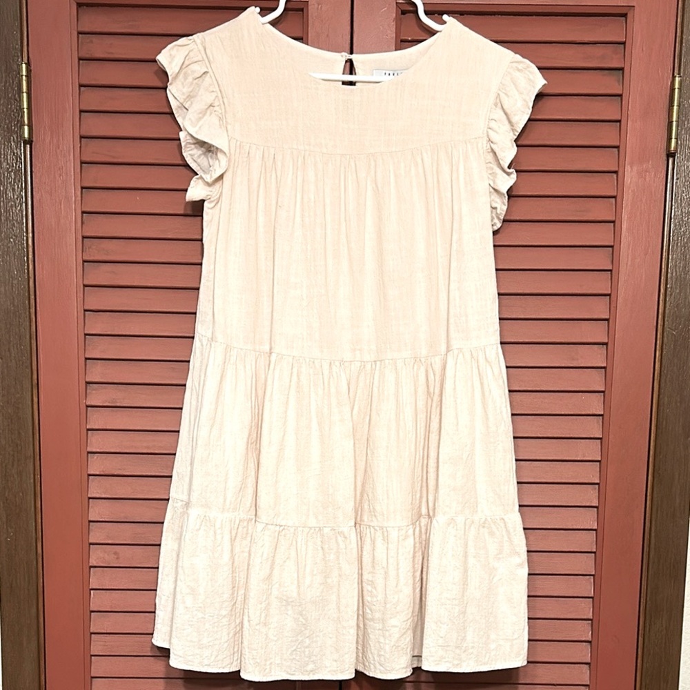 FAVLUX Cream Flutter Sleeve Mini Dress